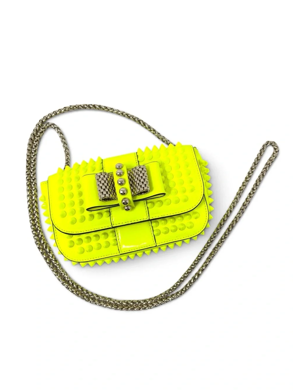 Christian Louboutin Sweet Charity Yellow Studded Mini Crossbody Shoulder Bag